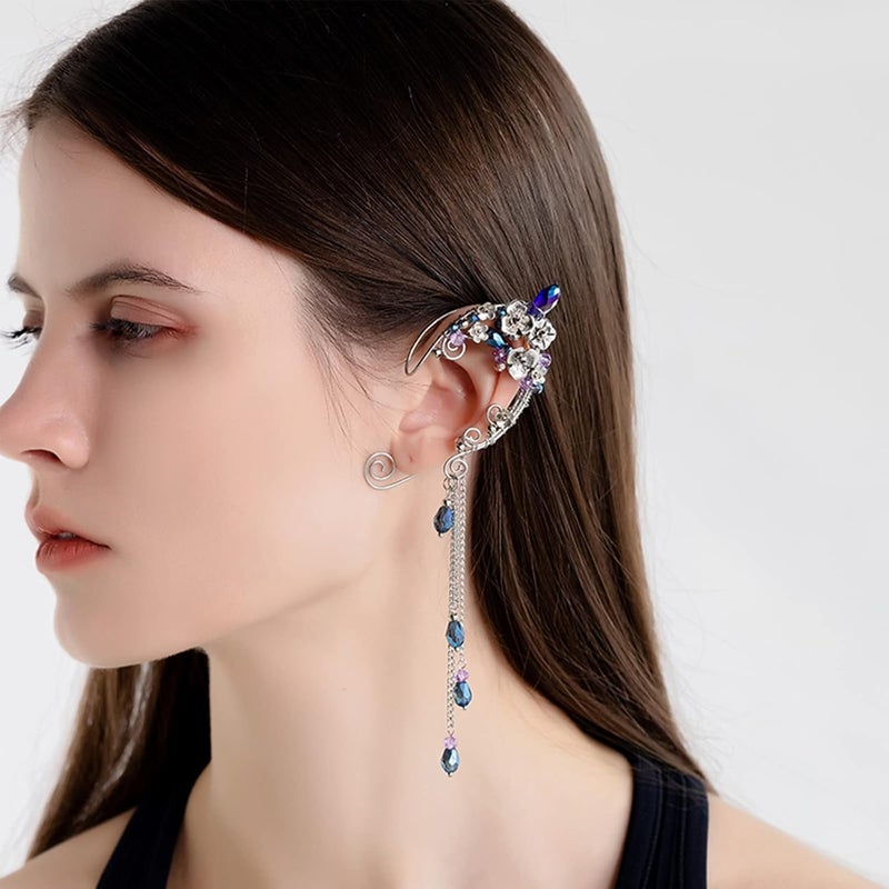 Yolmina Elven Ear Cuffs for Women, Handmade Elf Fairy Earrings Cuff Wrap Clip-on Filigree Earrings for Fantasy Fairy Halloween Costume, Cosplay, Wedding, Handcraft (Silver) - Image 2